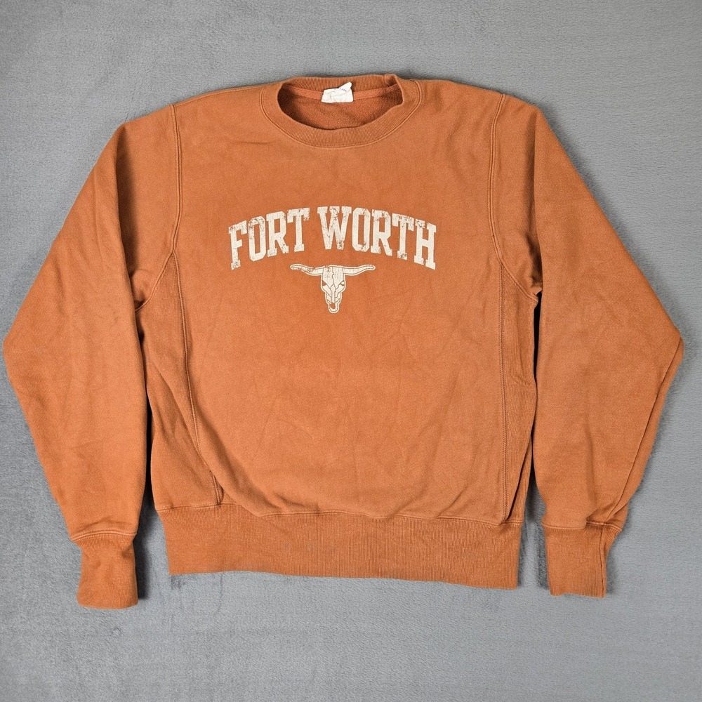 Champion Reverse Weave Fort Worth Texas Sweater Mens Small Orange Y2k‎ Vintage
